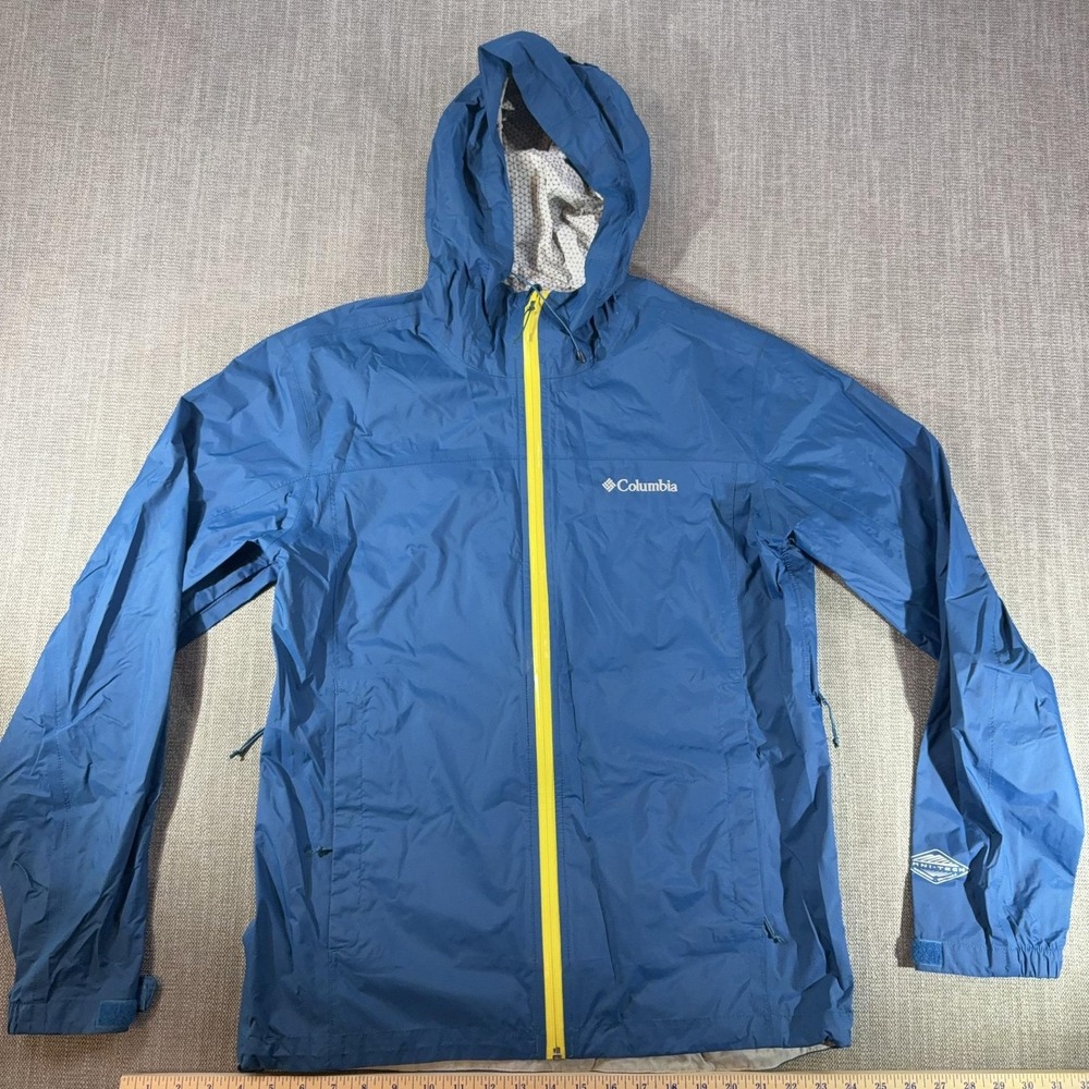 Columbia Jacket Mens Medium Blue Omni-Tech Hooded Waterproof Windbreaker Hiking